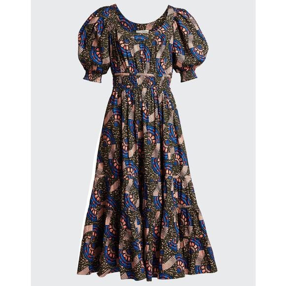 Ulla Johnson Juniper Dress Midi Floral Puff-Sleeve Cotton size 0 bohemian - Picture 1 of 9
